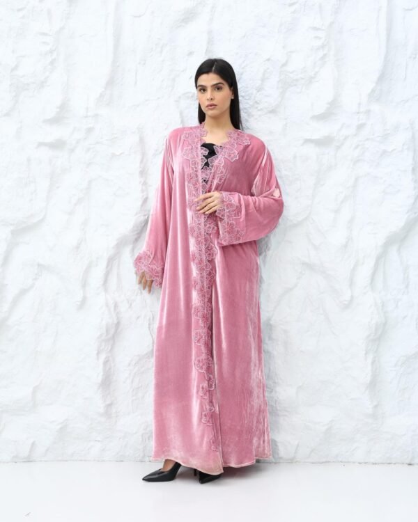 Peony pink velvet abaya, Velvet Gems collection by Balqees