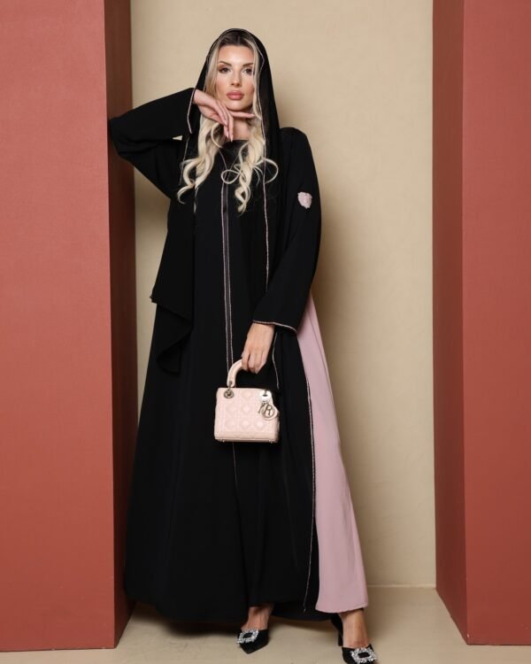 Fayrouz Blush black abaya with blush lining by Balqees