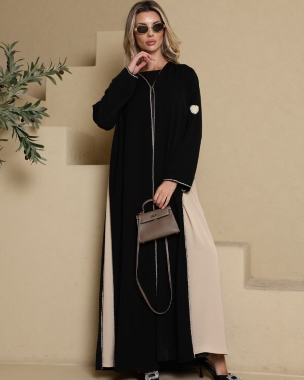 Fayrouz Ivory – black abaya with an ivory lining, Balqees Maison Arabia