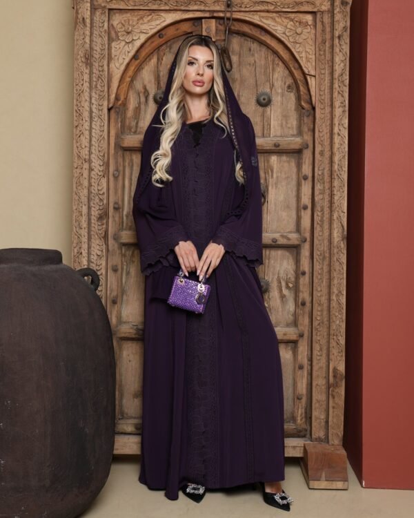 Inab – plum abaya with lace detailing, Balqees Maison Arabia